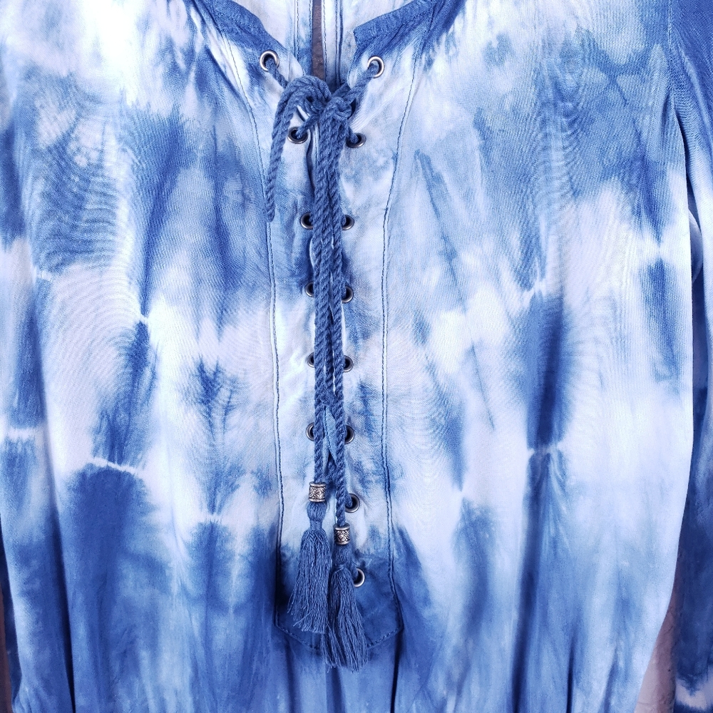 AMERICAN EAGLE Tie-Dye Ruffle Tassel Romper Sz S - Picture 4 of 10